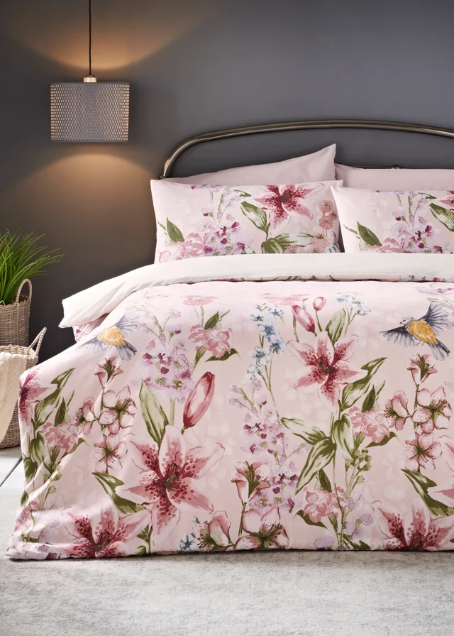 Pink Trailing Floral Reversible Duvet Set