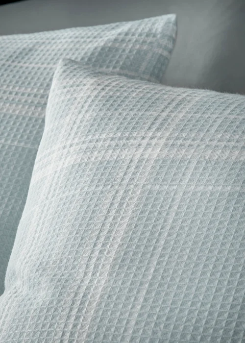 Duck Egg Check Waffle Duvet Cover - Single Image 3