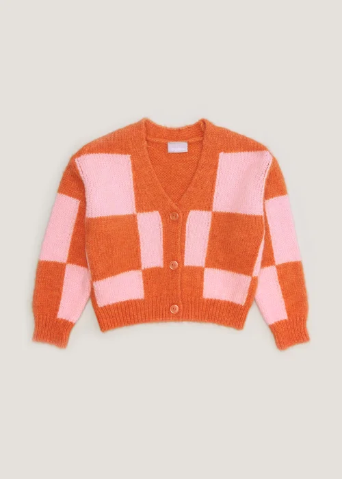 Girls Orange & Pink Check Cardigan (4-13yrs) - Age 4 Years Image 1