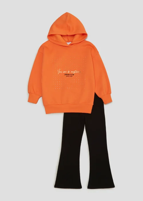 Girls Orange Oversized Hoodie & Flared Set (4-13yrs) - Age 4 Years Image 1