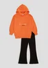 Girls Orange Oversized Hoodie & Flared Set (4-13yrs) - Age 4 Years Image 1