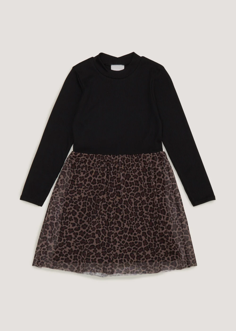 Girls Black Leopard Mesh Dress (4-13yrs) - 4 Yrs Image 1