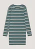 Girls Candy Couture Teal Long Sleeve Stripe Dress (9-16yrs) - 9 Yrs Image 1