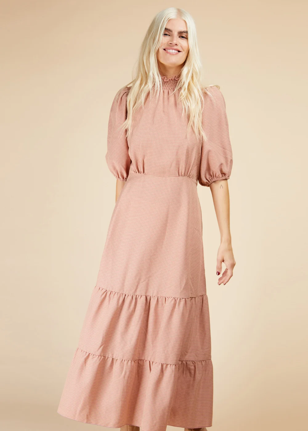 Little Mistress Coral Gingham Midaxi - Size 6 Image 3