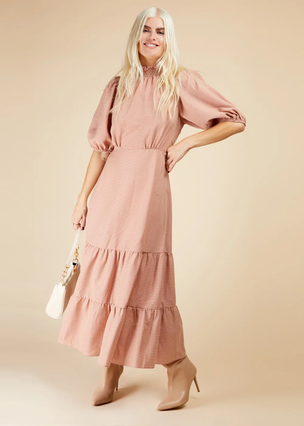 Little Mistress Coral Gingham Midaxi - Size 6 Image 1