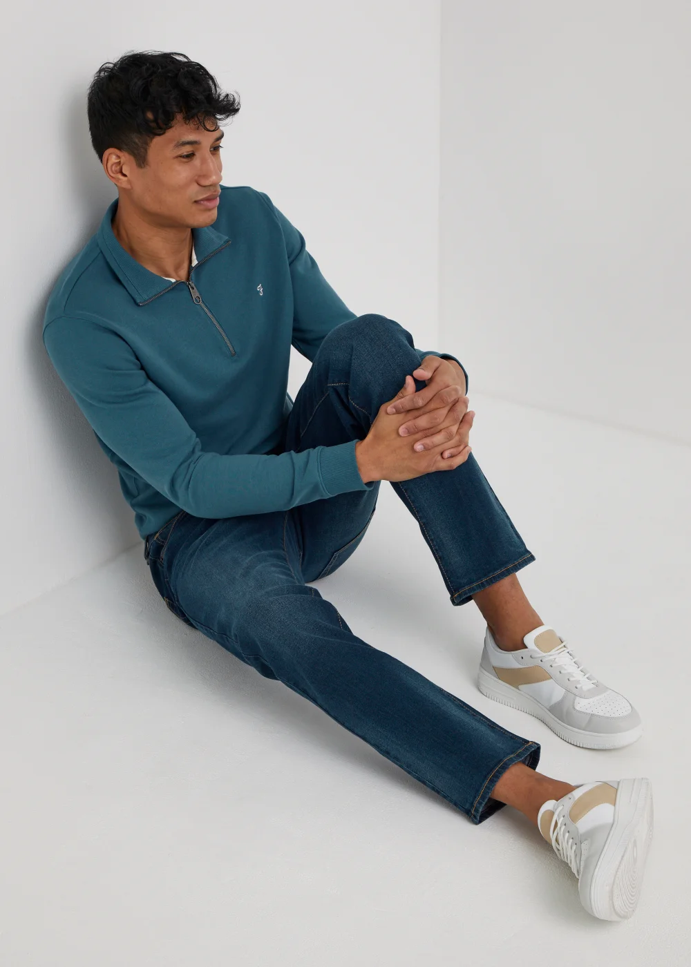 Farah Aintree Teal Quarter Zip Top - Extra Large Image 2