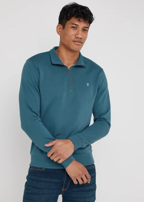 Farah Aintree Teal Quarter Zip Top - Extra Large Image 1