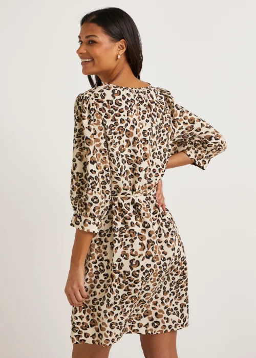 JDY Ava Beige Animal Print 3/4 Sleeve Mini Dress - 8 Image 4