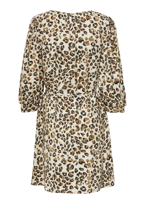 JDY Ava Beige Animal Print 3/4 Sleeve Mini Dress - 8 Image 3
