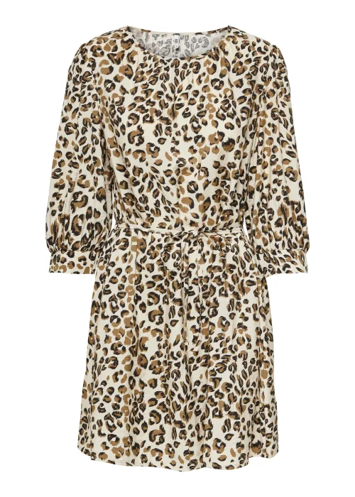 JDY Ava Beige Animal Print 3/4 Sleeve Mini Dress - 8 Image 6