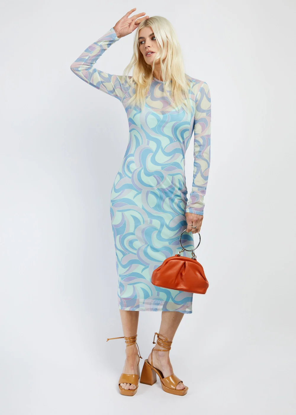 Girls on Film by Dani Dyer Cream Stretch Mesh Midi Dress - 8 Image 2