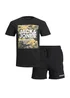 Jack & Jones Junior Black Camouflage T-Shirt & Shorts Set - Age 16 Years Image 1
