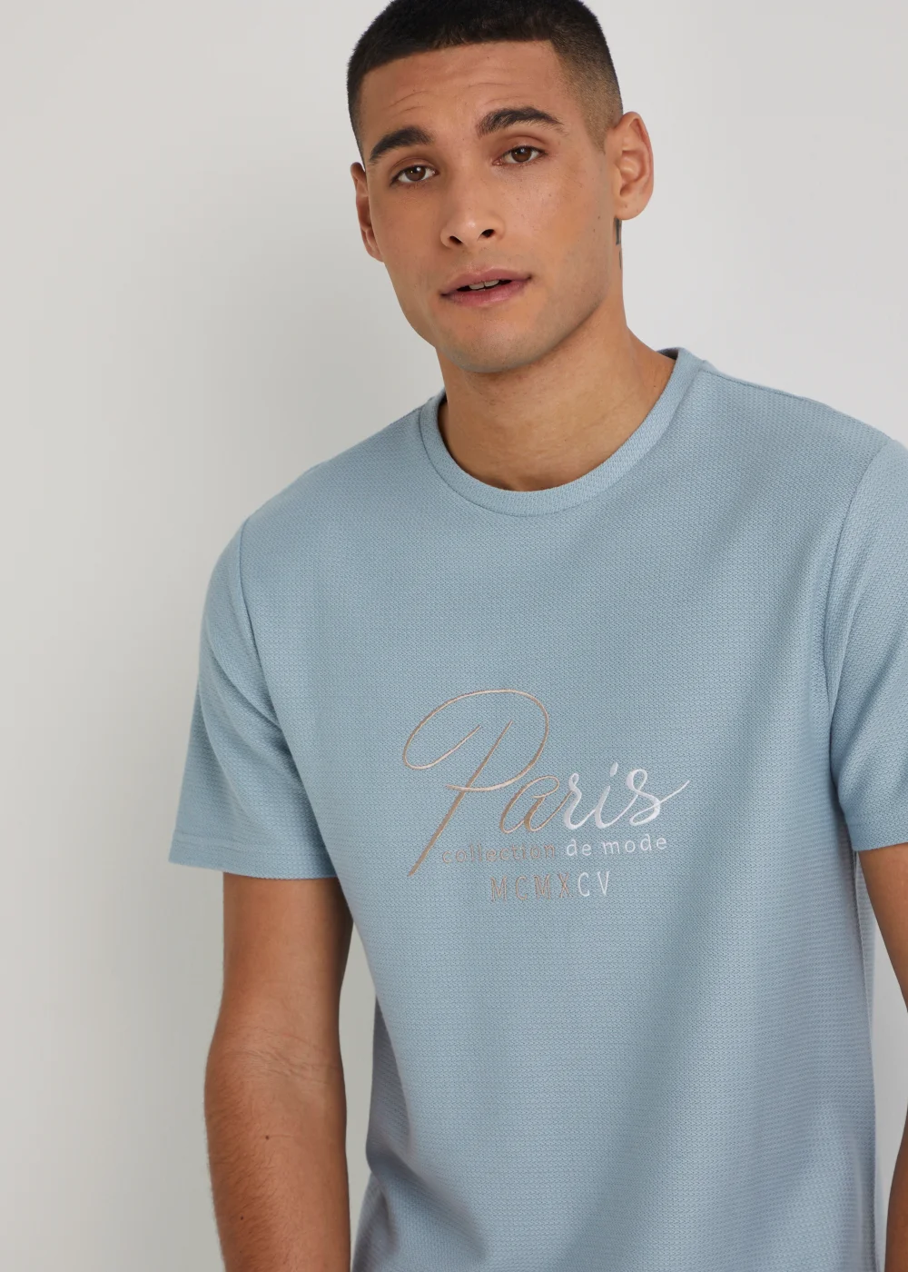 T&W Blue Paris Textured T-Shirt - S Image 5