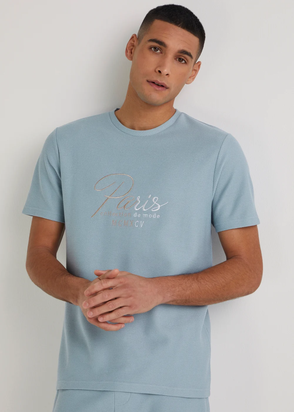 T&W Blue Paris Textured T-Shirt - S Image 1