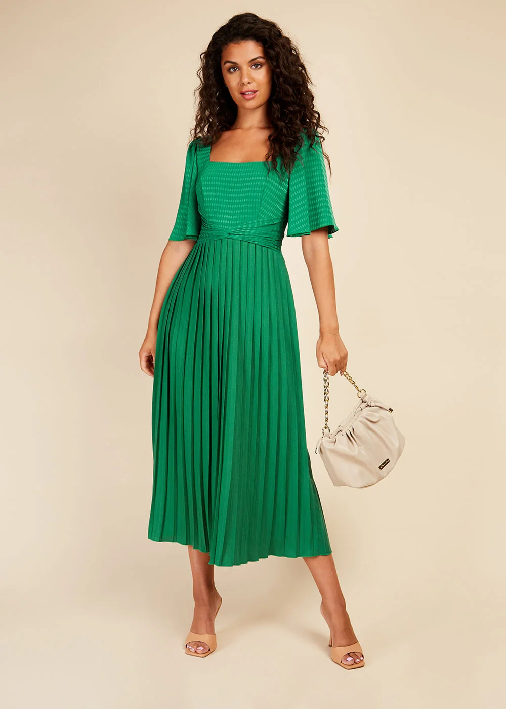 Little Mistress Green Square Neck Midaxi Dress - Size 6 Image 1