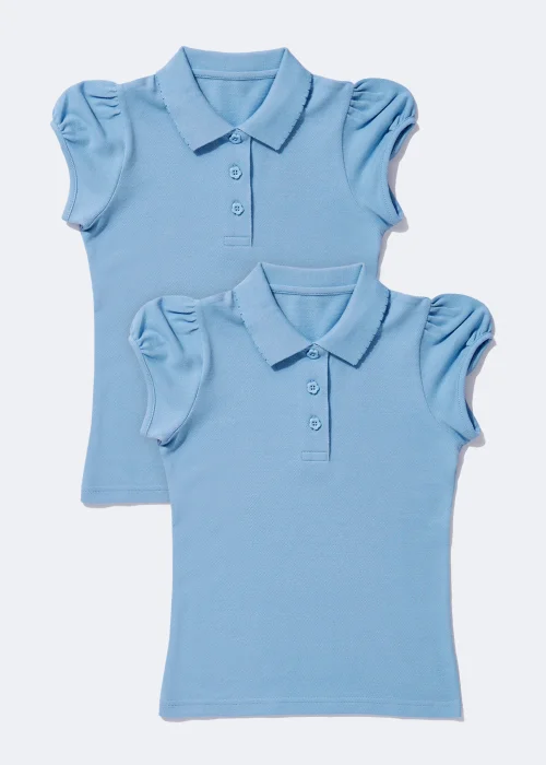 Girls 2 Pack Blue Scallop Collar School Polo Shirts (3-13yrs) - Age 3 Years Image 1