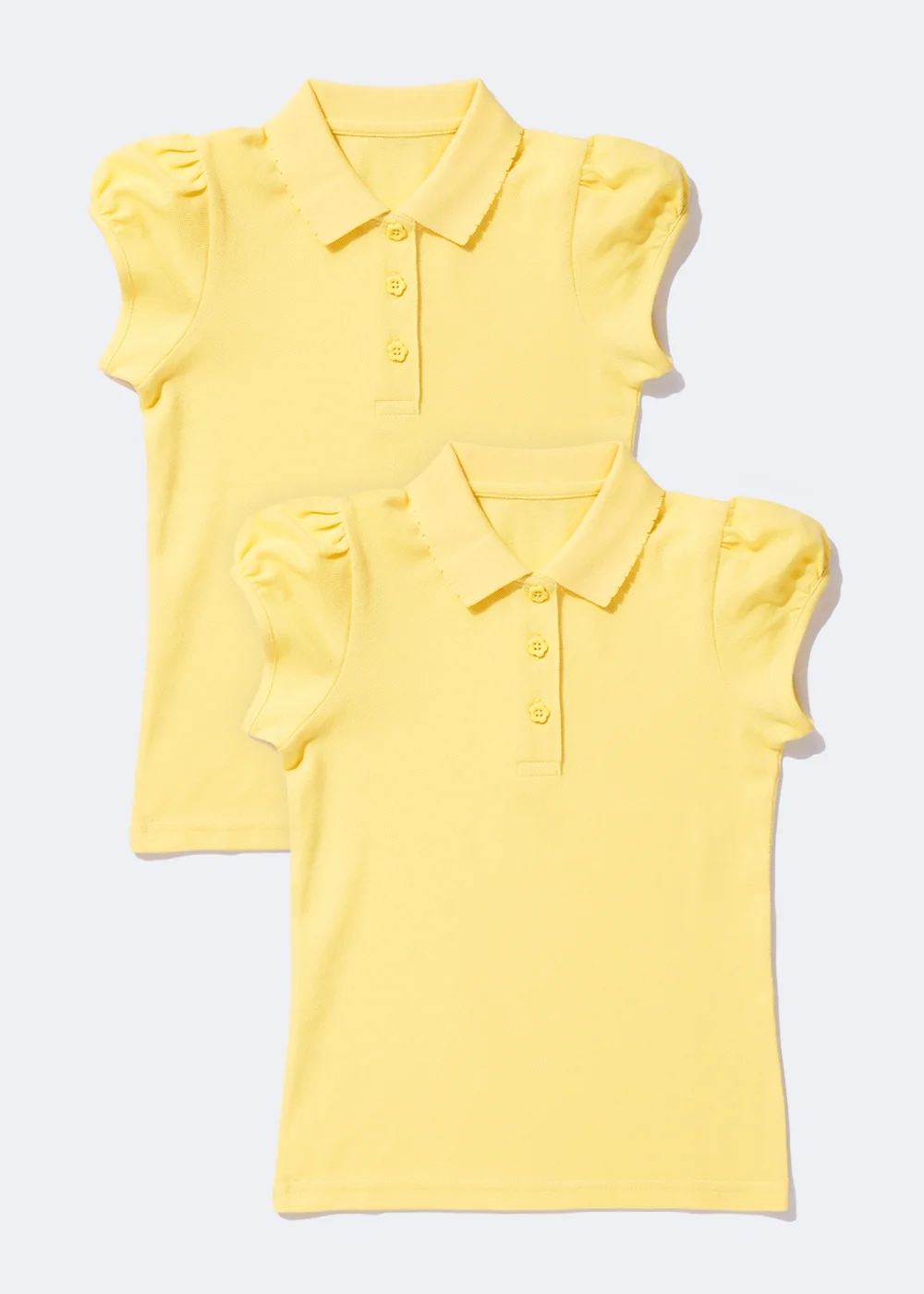 Girls 2 Pack Yellow Pretty Scallop Collar School Polo Shirts (3-13yrs) - 3 Yrs Image 1