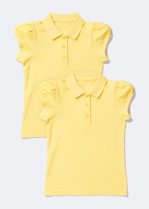 Girls 2 Pack Yellow Pretty Scallop Collar School Polo Shirts (3-13yrs) - 3 Yrs Image 1