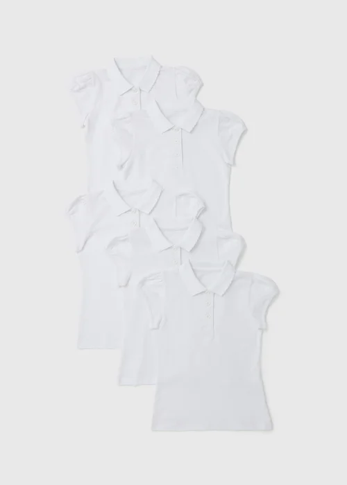 Girls 5 Pack White Scallop Collar School Polo Shirts (3-13yrs) - 3 Yrs Image 1