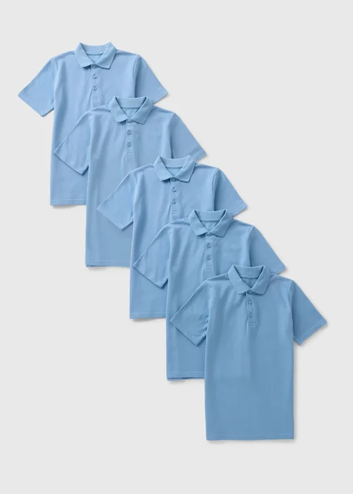 Kids 5 Pack Pale Blue School Polo Shirts (3-16yrs) - Age 3 Years Image 1