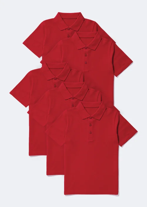 Kids 5 Pack Red School Polo Shirts (3-13yrs) - Age 4 Years Image 1