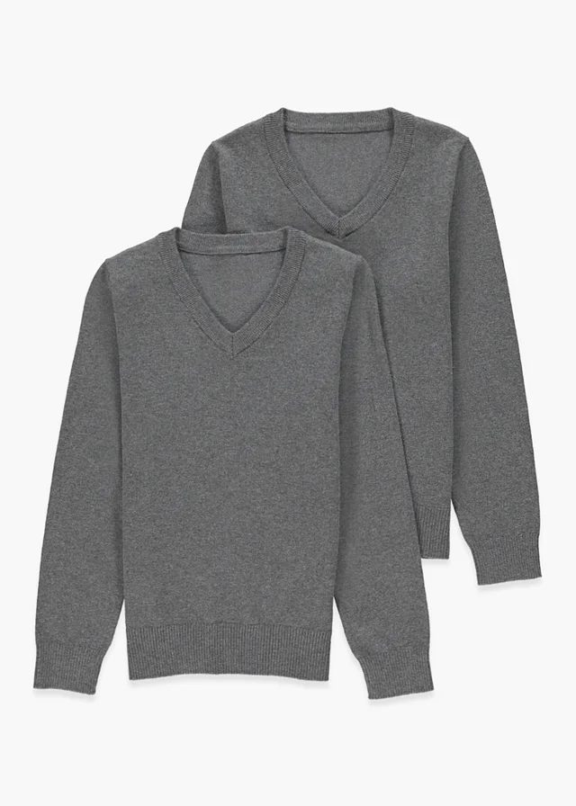 Kids 2 Pack Grey V-Neck School Jumpers (3-13yrs)