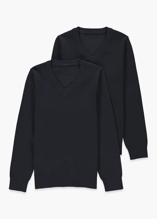 Kids 2 Pack Navy V-Neck School Jumpers (3-13yrs) - Age 3 Years Image 1
