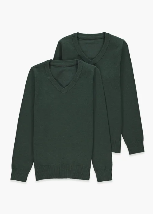 Kids 2 Pack Green V-Neck School Jumpers (3-13yrs) - 3 Yrs Image 1