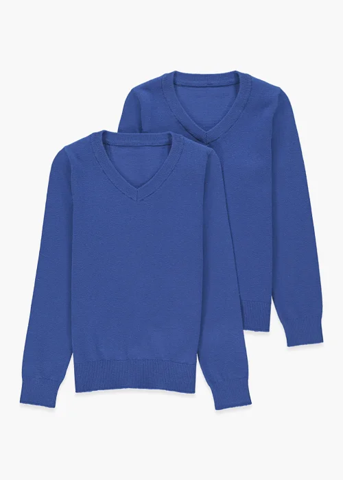 Kids 2 Pack Blue V-Neck School Jumpers (3-13yrs) - Age 3 Years Image 1