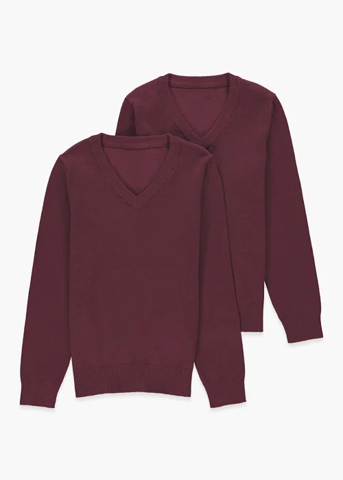 Kids 2 Pack Burgundy V-Neck School Jumpers (3-13yrs) - Age 3 Years Image 1