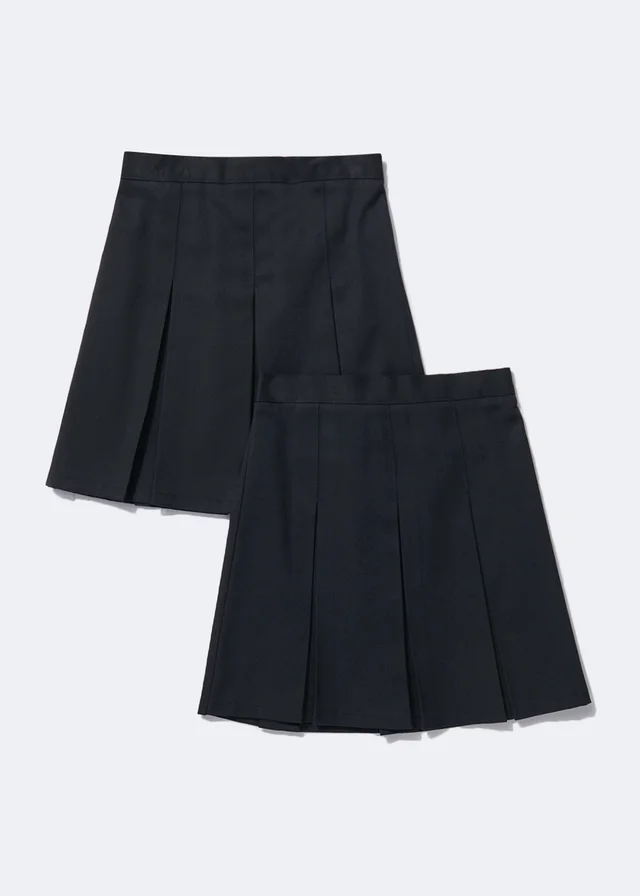 Girls 2 Pack Navy Box Pleat Easy Dressing School Skirts (3-13yrs)