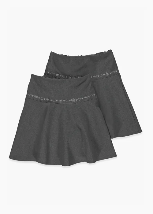 Girls 2 Pack Grey Embroidered School Skirts (4-13yrs) - Age 4 Years Image 1