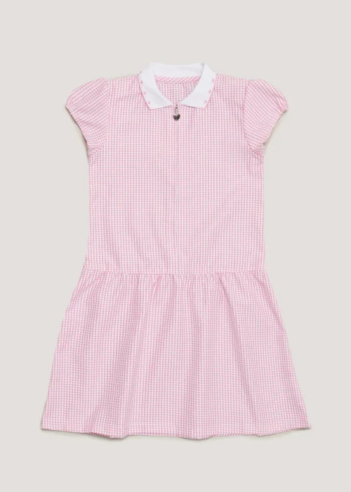 Girls Pink Generous Fit Knitted Collar Gingham School Dress (3-14yrs) - 8 Yrs Image 1