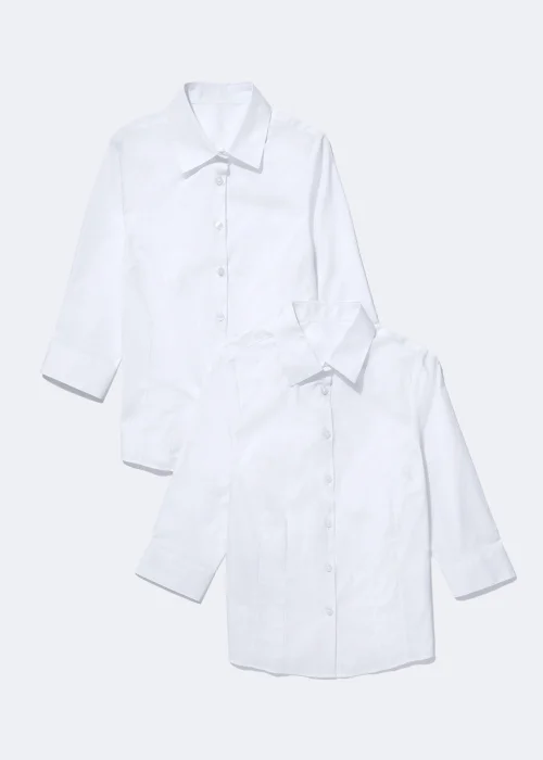 Girls 2 Pack White 3/4 Sleeve School Blouses (8-16yrs) - 8 Yrs Image 1