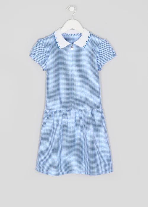 Girls Blue Generous Fit Knitted Collar Gingham School Dress (3-14yrs) - 3 Yrs Image 1