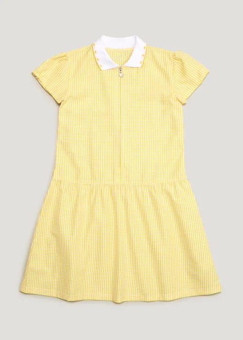 Girls Yellow Generous Fit Knitted Collar Gingham School Dress (3-14yrs) - 3 Yrs Image 1