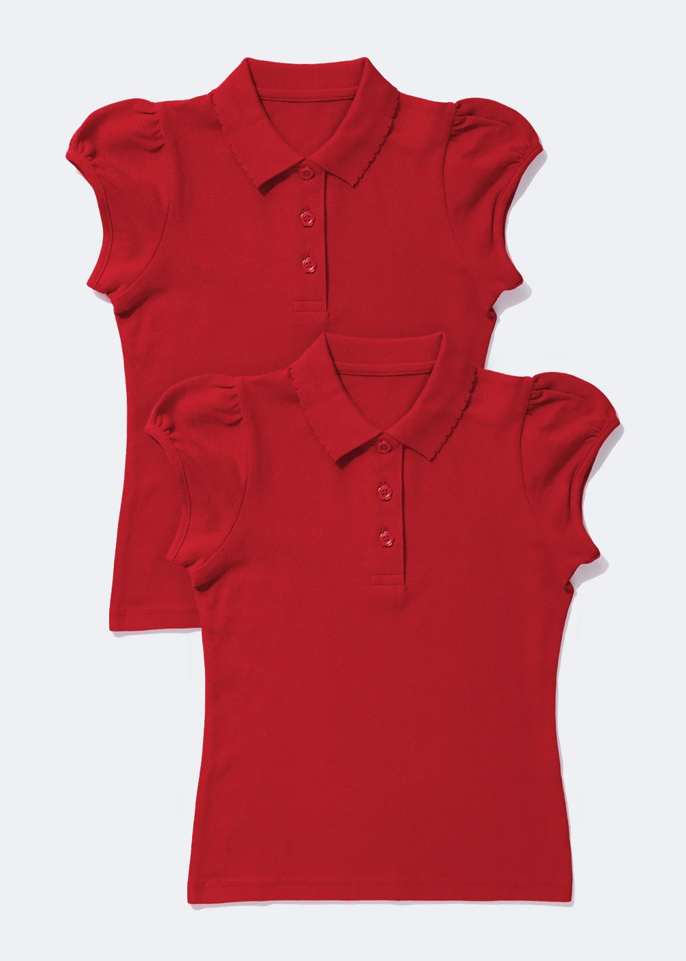 Girls 2 Pack Red Scallop Collar School Polo Shirts (3-13yrs) - 3 Yrs Image 1