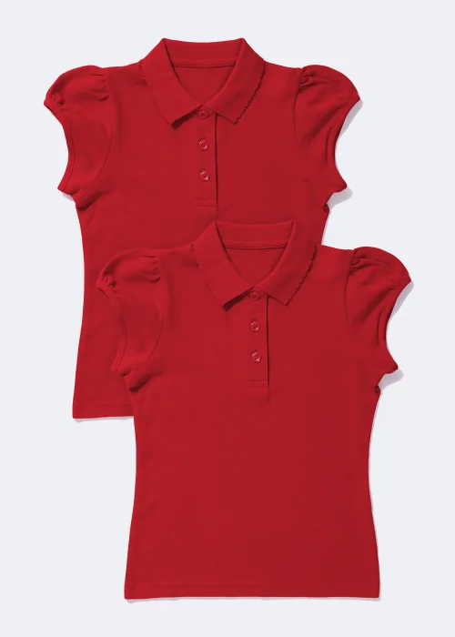 Girls 2 Pack Red Scallop Collar School Polo Shirts (3-13yrs) - 3 Yrs Image 1