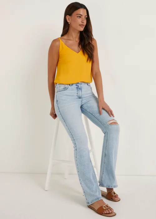 Light Wash Bleached Skinny Flared Distressed Jeans - Size 8 Image 4