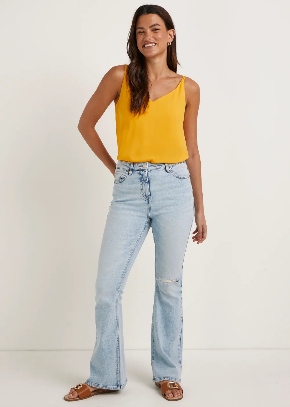 Light Wash Bleached Skinny Flared Distressed Jeans - Size 8 Image 1