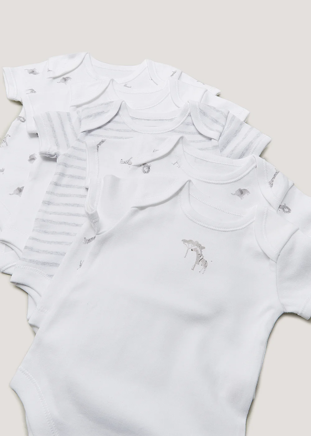 Baby 5 Pack White Safari Bodysuits (Newborn-23mths) - 0-3 months Image 2