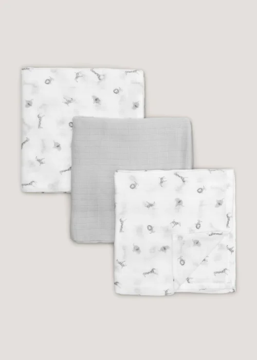 3 Pack White Safari Muslin Cloths (73cm x 73cm) - One Size Image 1