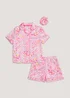 Girls Pink Leopard Satin Button Up Pyjama & Scrunchie Set (4-13yrs) - Age 8 Years Image 1