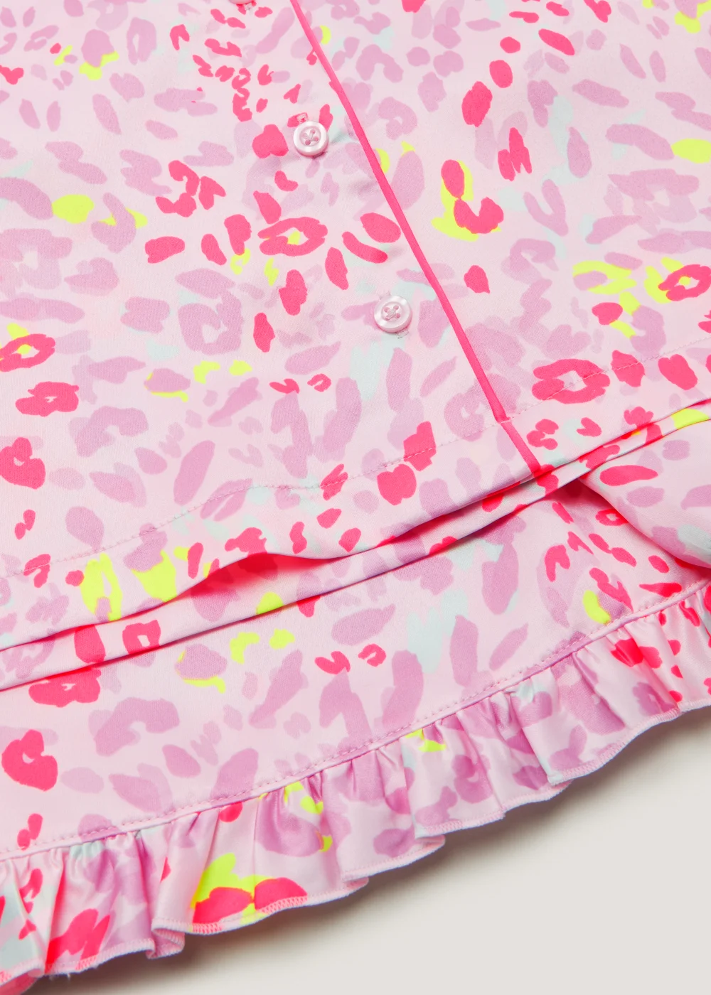 Girls Pink Leopard Satin Button Up Pyjama & Scrunchie Set (4-13yrs) - Age 8 Years Image 2