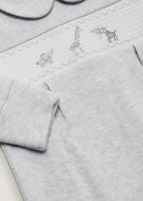 Baby Grey Safari Smocked Sleepsuit (Tiny Baby-12mths) - Tiny Baby Image 2