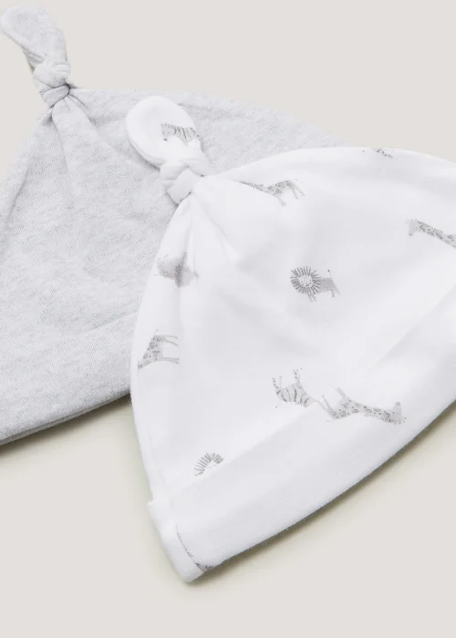 2 Pack White & Grey Safari Animal Baby Hats (Newborn-6mths) - Age 0 - 3 Months Image 2
