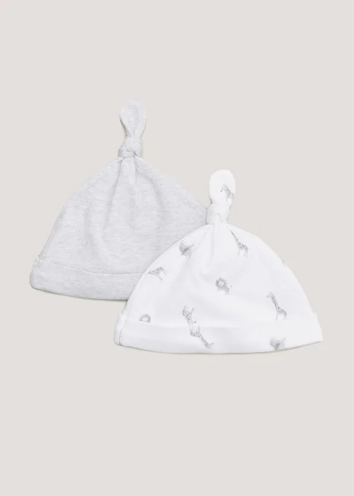 2 Pack White & Grey Safari Animal Baby Hats (Newborn-6mths) - Age 0 - 3 Months Image 1