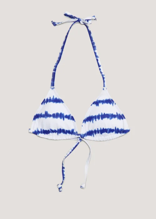 White & Blue Tie Dye Triangle Bikini Top - 8 Image 4
