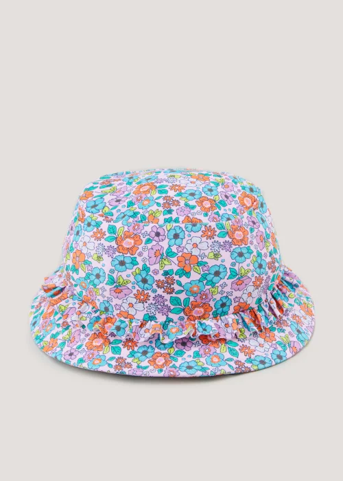 Girls Lilac Floral Swimming Bucket Hat (6mths-6yrs) - Age 6 - 12 Months Image 1