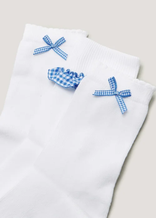 Girls 3 Pack Blue Gingham School Socks (Younger 6-Older 5.5) - 4-5.5 Image 2